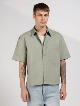 Calvin Klein - Green Solid Relaxed Fit Cotton Shirt