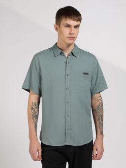 Calvin Klein - Green Solid Regular Fit Linen Shirt