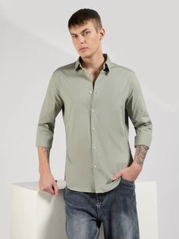 Calvin Klein - Green Solid Slim Fit Cotton Shirt