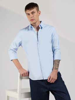 Calvin Klein - Blue Solid Slim Fit Cotton Shirt
