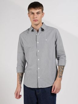 Calvin Klein - White Striped Relaxed Fit Seersucker Woven Shirt