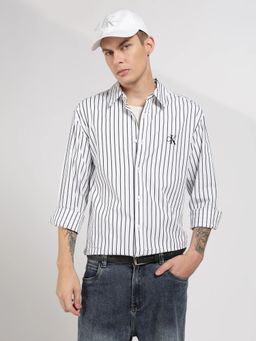 Calvin Klein - White Striped Relaxed Fit Cotton Shirt