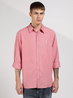 Calvin Klein - Pink Striped Relaxed Fit Cotton Shirt