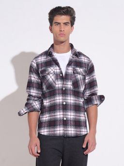 SHOWOFF - Plaid Check Maroon Chest Pockets Shacket