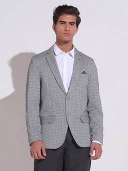 SHOWOFFFF - Grey Cotton Blend Textured Slim Fit Blazer