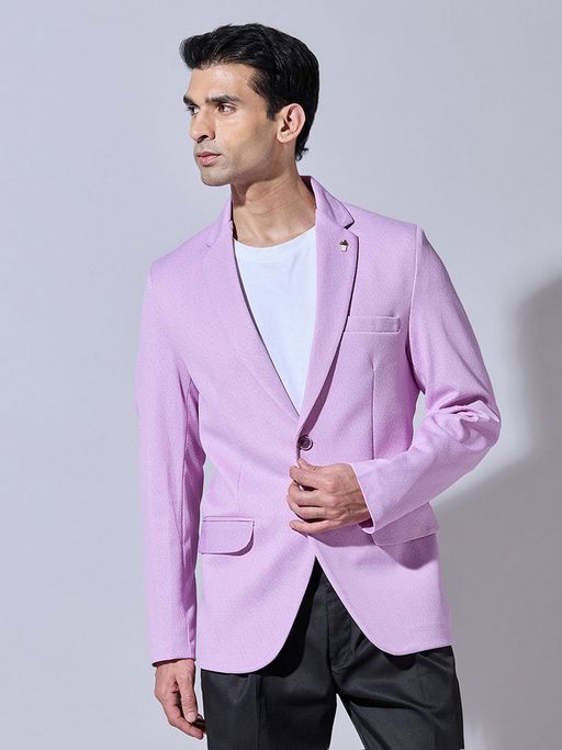 SHOWOFFFF Lavender Cotton Blend Textured Slim Fit Blazer
