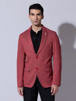 SHOWOFF - Red Cotton Blend Textured Slim Fit Blazer