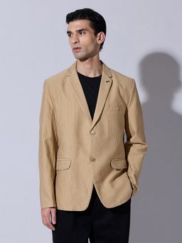 SHOWOFFFF - Beige Corduroy Solid Slim Fit Blazer