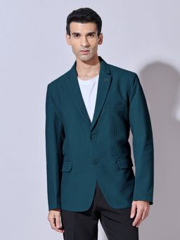 SHOWOFFFF - Teal Corduroy Solid Slim Fit Blazer