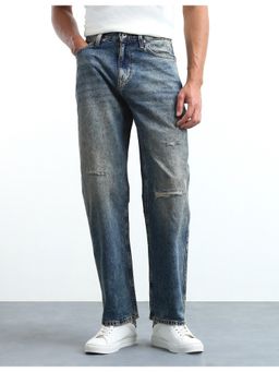 Flying Machine - Blue Cotton Solid Straight Jeans