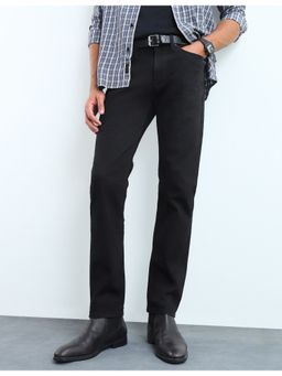 Flying Machine - Black Cotton Solid Straight Jeans