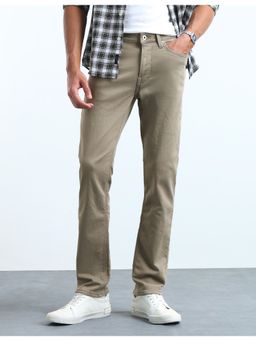 Flying Machine - Green Cotton Solid Straight Jeans