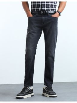 Flying Machine - Black Cotton Solid Tapered Jeans