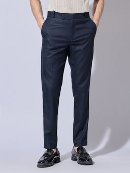 SHOWOFFFF - Navy Blue Viscose Rayon Solid Skinny Trouser