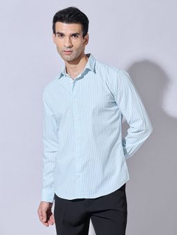 SHOWOFF - Striped Sea Green Regular Fit Shirt