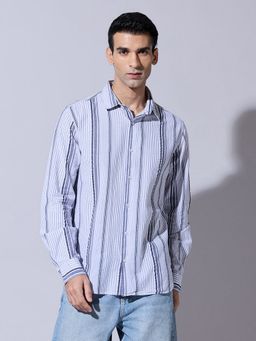 SHOWOFFFF - Striped Grey Casual Relaxed Fit Shirt