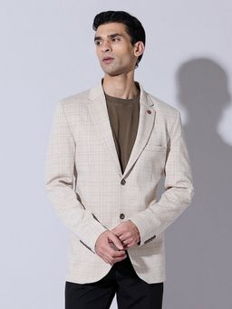 SHOWOFF - Beige Cotton Blend Checks Regular Fit Blazer