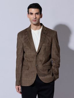 SHOWOFF - Brown Corduroy Checks Slim Fit Blazer