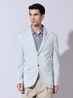 SHOWOFF - Off White Cotton Blend Stripes Tailored Fit Blazer