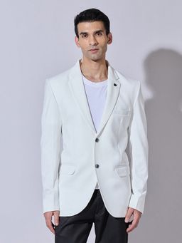 SHOWOFF - White Cotton Blend Solid Tailored Fit Blazer