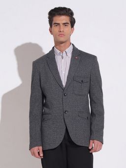 SHOWOFF - Grey Cotton Blend Textured Slim Fit Blazer