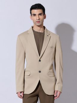 SHOWOFF - Beige Cotton Blend Solid Slim Fit Blazer