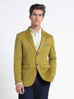 SHOWOFF - Green Cotton Blend Solid Slim Fit Blazer