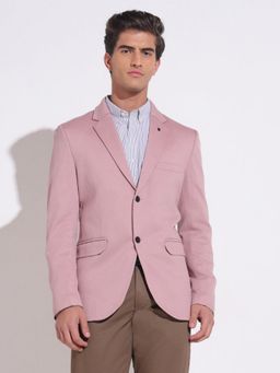 SHOWOFF - Pink Cotton Blend Solid Tailored Fit Blazer