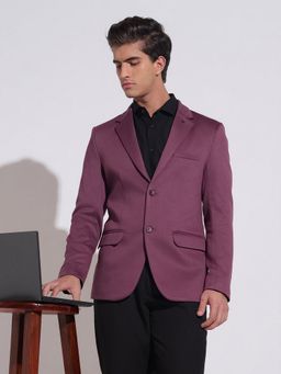 SHOWOFF - Purple Cotton Blend Solid Tailored Fit Blazer