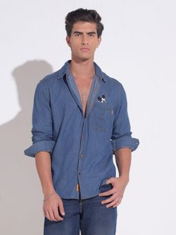 SHOWOFF - Embroidering Detailing Indigo Denim Shirt