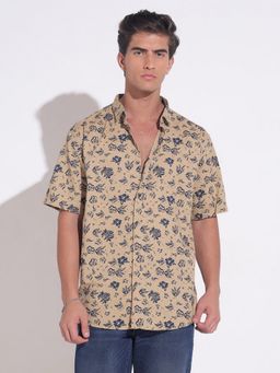 SHOWOFFFF - Floral Printed Beige Relaxed Half Sleeve Shirt