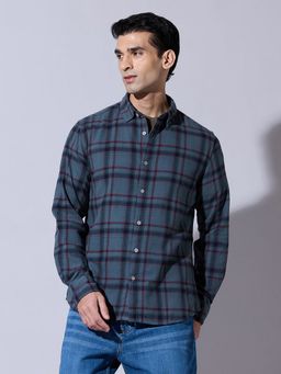 SHOWOFF - Checked Green Casual Regular Fit Shirt