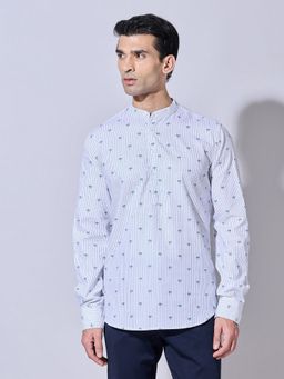 SHOWOFFFF - Striped White Mandarin Collar Shirt