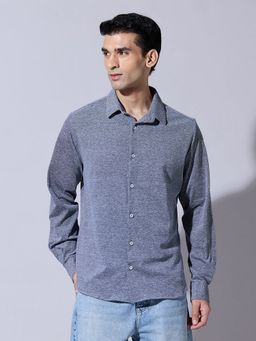 SHOWOFFFF - Blue Textured Casual Shirt