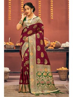 EXCLUSIVA - Maroon Banarasi Saree with Unstitched