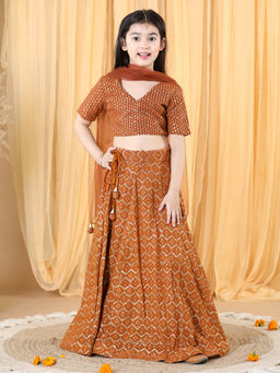 PICCOLO - Brown Chikankari Lehenga with Net Dupatta (Set of 3)