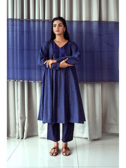 Taro India - Blue & Gold Anarkali Kurta (Set of 3)