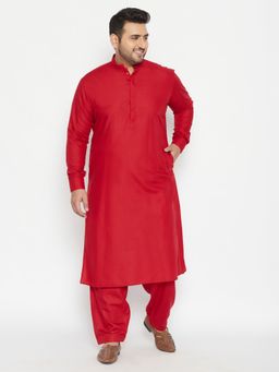 Vastramay - Men Red Cotton Blend Pattani