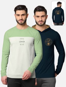 BULLMER - Trendy Front & Back Printed Full Sleeve T-shirt For Men Multi-color (Pack of 2)