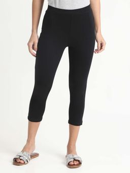 R&B - Black Solid Skinny Women Leggings