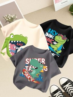 Googo Gaaga - Multi-Color Kids Printed Half Sleeve Round Neck T-shirt (Pack of 3)