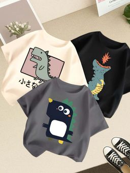 Googo Gaaga - Multi-Color Kids Printed Half Sleeve Round Neck T-shirt (Pack of 3)