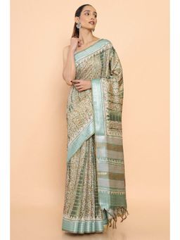 Soch - Women Green Chanderi Floral Saree with Unstitched Blouse