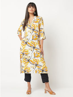 Barara Ethnic - Yellow Floral Print Straight Kurta