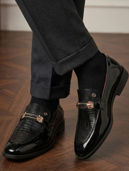 Alberto Torresi - Men Black Premium Branded Horsebit Formal Patent Loafers