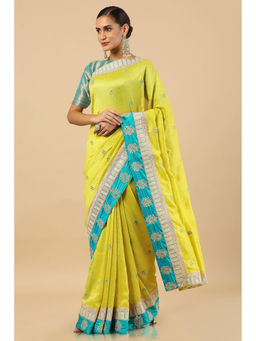 Soch - Light Green Tussar Embroidered Saree with Unstitched