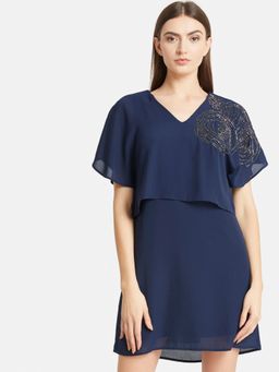 Kazo - Floral Embellished Mini Dress with Half Sleeves