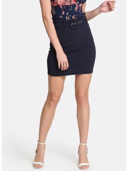 Kazo - Stretchable Pencil Navy Blue Fit Skirt with Belt (Set of 2)