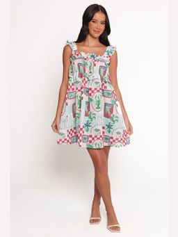 Petal & Pup - Green Annis Frill Sleeve Graphic Mini Dress