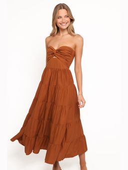 Petal & Pup - Brown Sitara Strapless Solid Maxi Dress